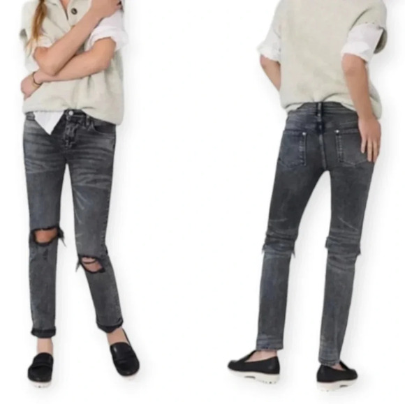 Anthropologie Pilcro Slim Boyfriend Jeans in Washed Black Distressed 31 (12) - Picture 6 of 16